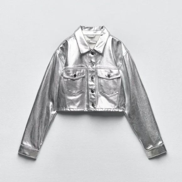 NWT Zara silver metallic cropped jacket - Picture 9 of 11